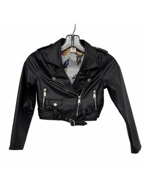 Harajuku Mini For Target Girls M 7/8 Black Faux Leather Moto Jacket Belted